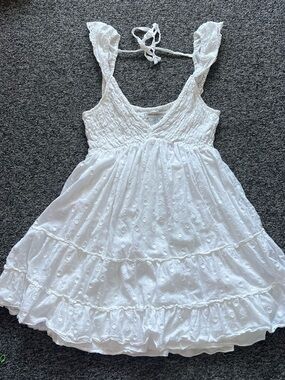 UO White Eyelet Mini Dress with Smocked Bodice